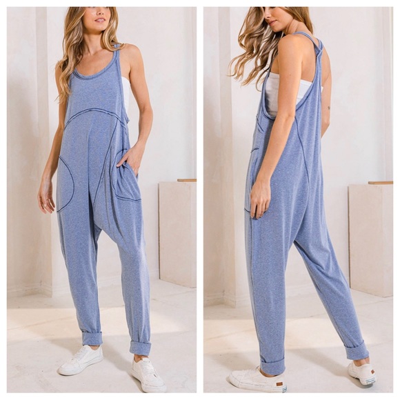37 Boho Most Comfy Sleeveless Solid Harem Jumpsuit
-Raw edge - Picture 3 of 5
